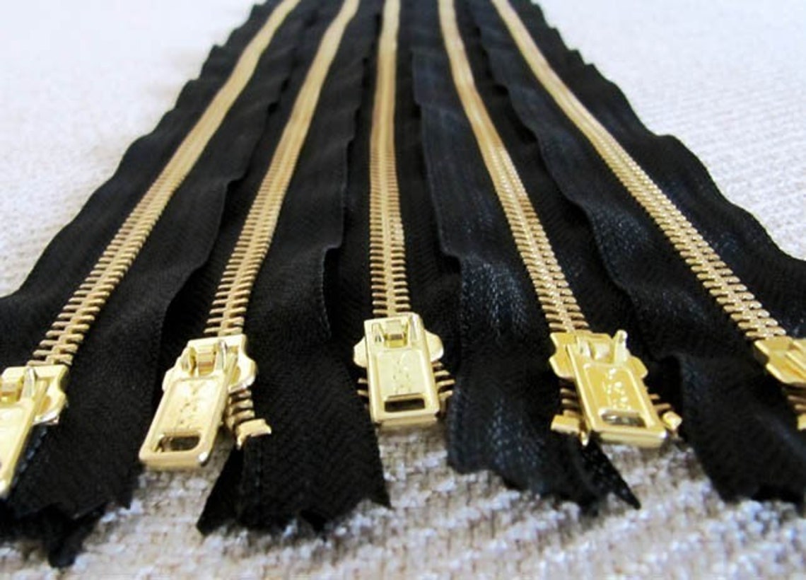 18inch Black Metal Zipper Gold Teeth 5pcs Etsy