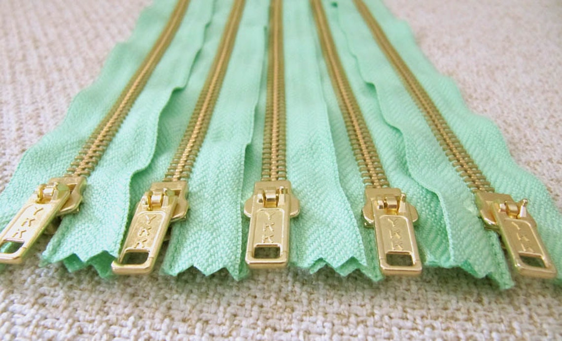 10inch Mint Green Metal Zipper Gold Teeth 5pcs Etsy