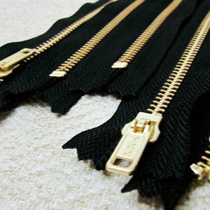 14inch Black Metal Zipper Gold Teeth 5pcs image 1