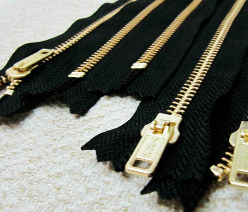 14inch Black Metal Zipper Gold Teeth 5pcs image 1