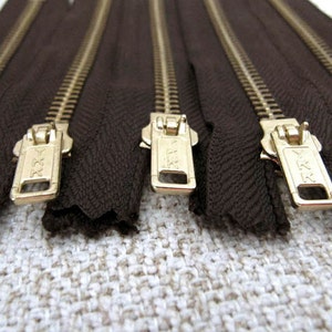 5inch Dark Chocolate Brown Metal Zipper Gold Teeth 6pcs image 2