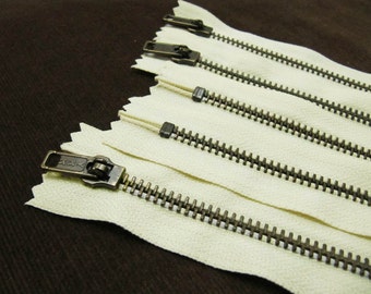 10inch - Cream Metal Zipper - Brass Teeth - 5pcs