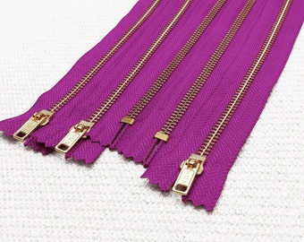 14inch - Magenta Metal Zipper - Gold Teeth - 5pcs