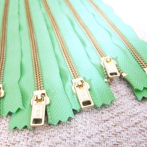 14inch Mint Green Metal Zipper Gold Teeth 5pcs image 4