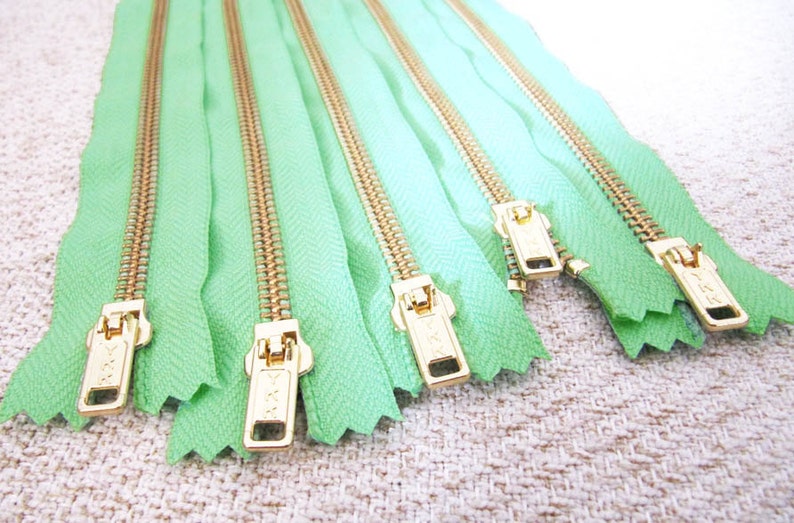 14inch Mint Green Metal Zipper Gold Teeth 5pcs image 4