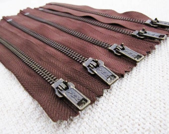 6inch - Milk Chocolate Brown Metal Zipper - Brass Teeth - 5pcs