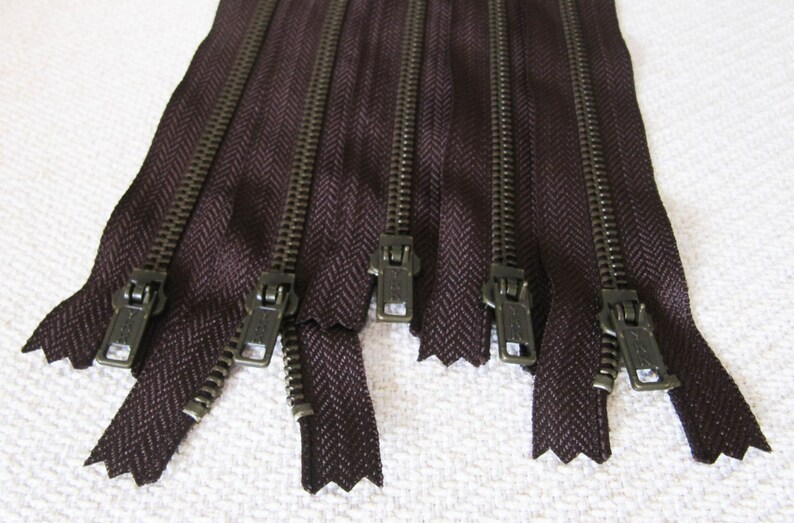 12inch Dark Chocolate Brown Metal Zipper Brass Teeth 5pcs image 1