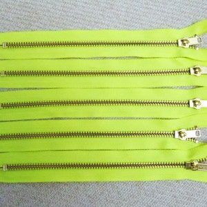 8inch Neon Yellow Metal Zipper Gold Teeth 5pcs image 3