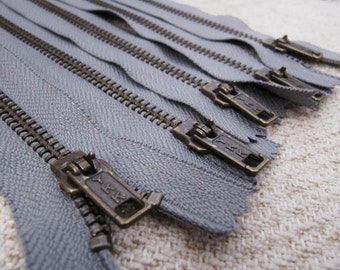 5inch - SmokeGrey Metal Zipper - Brass Teeth - 6pcs