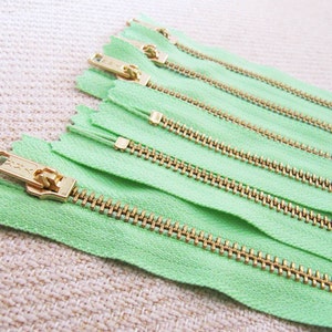 5inch Mint Green Metal Zipper Gold Teeth 6pcs image 2