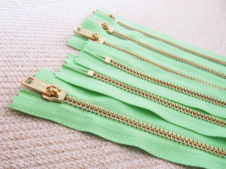 5inch Mint Green Metal Zipper Gold Teeth 6pcs image 2