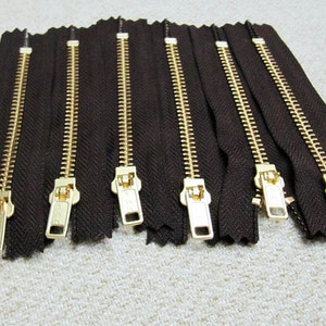 4inch Dark Chocolate Brown Metal Zipper Gold Teeth 6pcs image 4