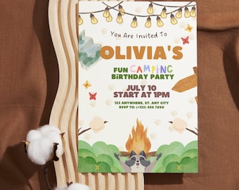 Camping Birthday Invitation | Kids Adventure Party (Canva Digital Download)