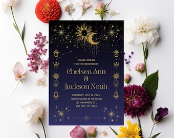 Celestial Wedding Invitation Template | Stars & Moon, Night Sky (Digital Download)