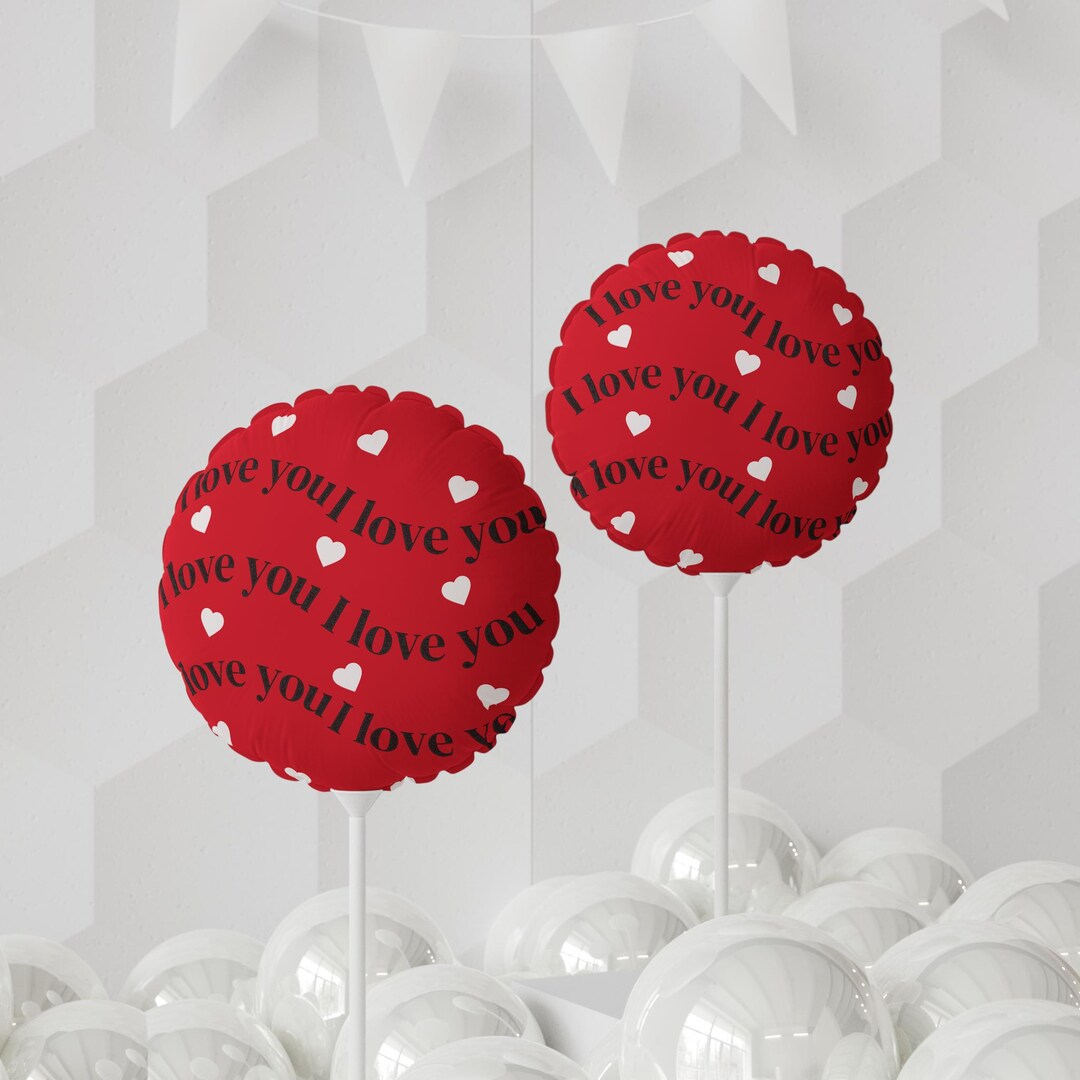 I Love You Red Heart Pattern Balloon Valentines Day Balloon - Etsy