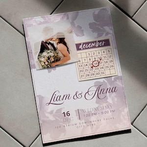 Editable Floral Wedding Invitation Template | Bright Cute Color English Wedding Invitation | Purple Lavender Color | Canva Instant Download