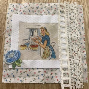 Fabric Snippet, Junk Journal, Fabric Photo, Lady, Woman, Fabric Collage, Journaling Page, Journal Pocket, Slow stitch, Snippet, Fabric Page