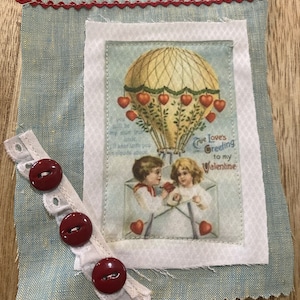 Fabric Snippet, Junk Journal, Fabric Photo, Steampunk, Hot Air Balloon, Journaling Page, Journal, Slow stitch, Journal Tuck, Sewing Snippet