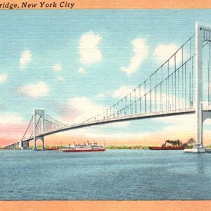 Vintage Whitestone Bridge Linen Postcard - New York City Travel Souvenir