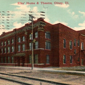 Cartolina d'epoca, Olney, Illinois, Casa degli alci, Teatro, 1913, Vecchia cartolina, Cartolina, Cartolina antica, Cartolina Olney, Teatro Olney