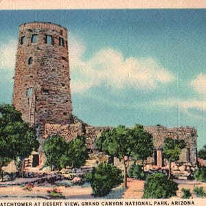 Vintage Postcard, Grand Canyon, Watchtower, Grand Canyon National Park, Arizona, Postcard, Linen Postcard, Grand Canyon Postcard, Arizona