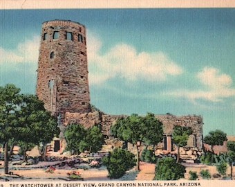 carte postale vintage, Grand Canyon, tour de guet, Parc national du Grand Canyon, Arizona, carte postale, Carte postale en lin, Carte postale du Grand Canyon, Arizona