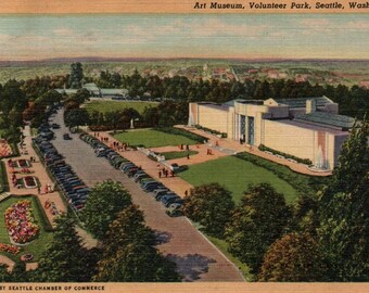 Vintage Postcard, Seattle, Washington, Art Museum, Volunteer Park, Postcard, Linen Postcard, Seattle Postcard, Seattle Museum, Seattle