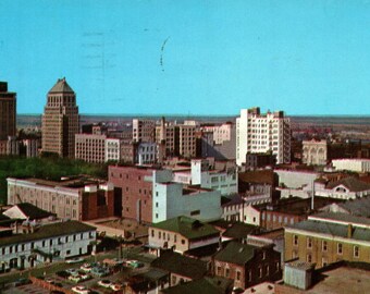 carte postale vintage, mobile, Alabama, Skyline, centre-ville, 1959, carte postale, carte postale chromée, carte postale de l'Alabama, carte postale mobile, mobile
