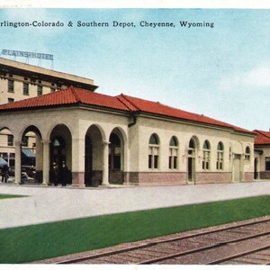 Carte postale, carte postale vintage, Cheyenne, Wyoming, Burlington-Colorado, Southern Depot, chemin de fer, gare, carte postale, carnet de voyage, cartes postales