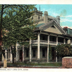 Vintage ansichtkaart, Salt Lake City, Utah, Bee Hive House, ansichtkaart, oude ansichtkaart, Utah ansichtkaart, Brigham Young, Lion House, ansichtkaarten