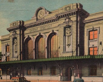 Linen Postcard, Denver, Colorado, Union Depot, Postcard, Old Postcard, Antique Postcard, Railroad Station, Denver Postcard, Old Postcard