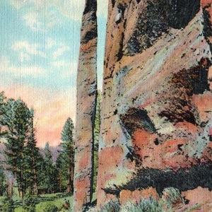 Cartão postal vintage, Cody Way, Chimney Rock, Yellowstone, Wyoming, cartão postal, cartão postal de linho, cartão postal antigo, cartão postal de Yellowstone, Cody Way