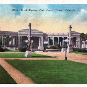 Cartolina d'epoca, Denver, Colorado, Greek Theatre, Civic Center, cartolina, cartolina di lino, regalo Colorado, regalo Denver, antico, effimero
