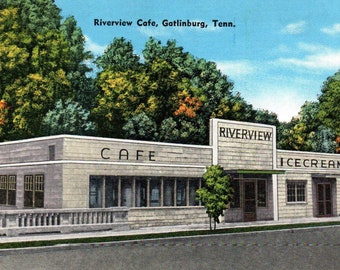 Linen Postcard, Gatlinburg, Tennessee, Riverview Cafe, Old Postcard, Vintage Postcard, Tennessee Postcard, Gatlinbug Postcard