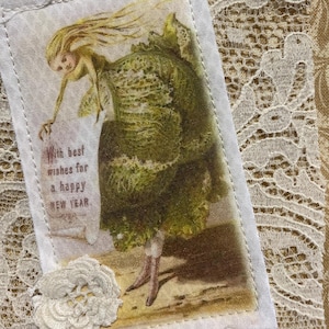 Fabric Snippet, Junk Journal, Fabric Photo, Journaling Page, Anthropomorphic Vegetables, Lettuce, Slow stitch, Journal Tuck, Fabric Snippets