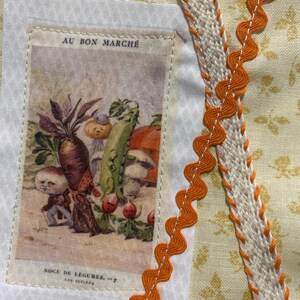 Fabric Snippet, Junk Journal, Fabric Photo, Journaling Page, Anthropomorphic Vegetable People, Slow stitch, Journal Tuck, Fabric Snippets