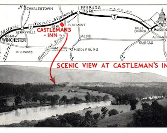 Postal antigua, Castleman's Ferry, Virginia, Mapa, Antigüedad, Efímera, Recuerdo, Vacaciones, Viajes
