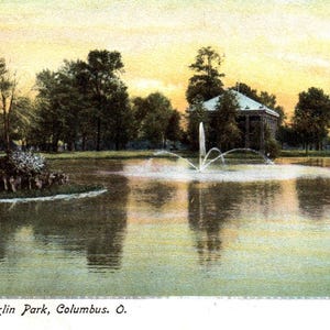 Vintage Franklin Park Postcard: Columbus Ohio Lake Fountain