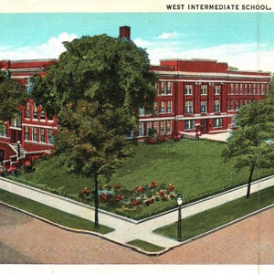 Jackson, Michigan, West Intermediate School, cartão postal vintage, cartão postal encontrado, cartão postal, coisas efêmeras, cartão postal antigo, cartão postal escolar, coisas efêmeras