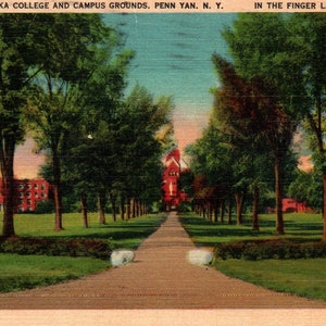 Vintage Postkarte, Penn Yan, New York, Keuka College, College, Universität, Finger Lakes, Leinen Postkarte, Keuka Postkarte, Penn Yan Postkarte, New York