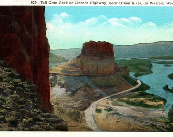 Carte postale vintage, Toll Gate Rock, Green River, Wyoming, Carte postale en lin, Carte postale, Carte postale du Wyoming, Carte postale de Green River, Lincoln Highway