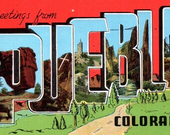 Vintage Postcard, Pueblo, Colorado, Linen, Ephemera, Antique, Large Letter, Souvenir, Decor, Wall Art