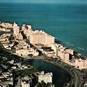 Miami Beach, Florida, Lago Pancoast, Postal, Postal cromada, Postal de Miami Beach, Miami 1970s, Postal de Florida, Miami Beach Florida