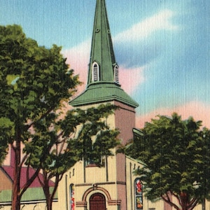 Cartão postal vintage, Winchester, Virgínia, Igreja Católica do Sagrado Coração, Cartão postal, Cartão postal de linho, Igreja Católica de Winchester, Igreja da Virgínia