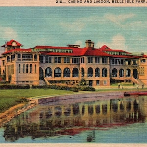 Vintage Postcard, Detroit, Michigan, Casino, Lagoon, Postcard, Linen Postcard, Old Postcard, Detroit Postcard, Michigan Postcard