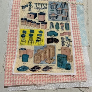 Fabric Snippet, Junk Journal Page, Mixed Media, Housewife, Vintage Dishes,50s, Sewing, Vintage Photograph, Journal, Journaling, Snippet