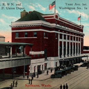 Cartão postal vintage, Spokane, Washington, Union Depot, ferrovia, cartão postal, cartão postal antigo, cartão postal de Spokane