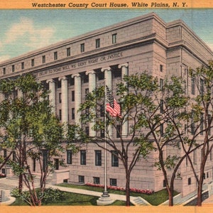 White Plains, Nova York, condado de Westchester, tribunal, casamento, cartão postal de linho, cartão postal vintage, cartão postal antigo, cartão postal, coisas efêmeras