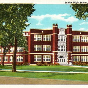 Cartão postal vintage, Ottawa, Kansas, escola secundária, cartão postal, cartão postal de linho, escola Ottawa Kansas, cartão postal antigo, presente de cartão postal Ottawa