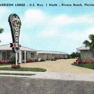 Carte postale vintage, Riviera Beach, Floride, Barbizon Lodge, motel, Carte postale, Carte postale lin, Carte postale de motel, Carte postale de Floride, Motel de Floride